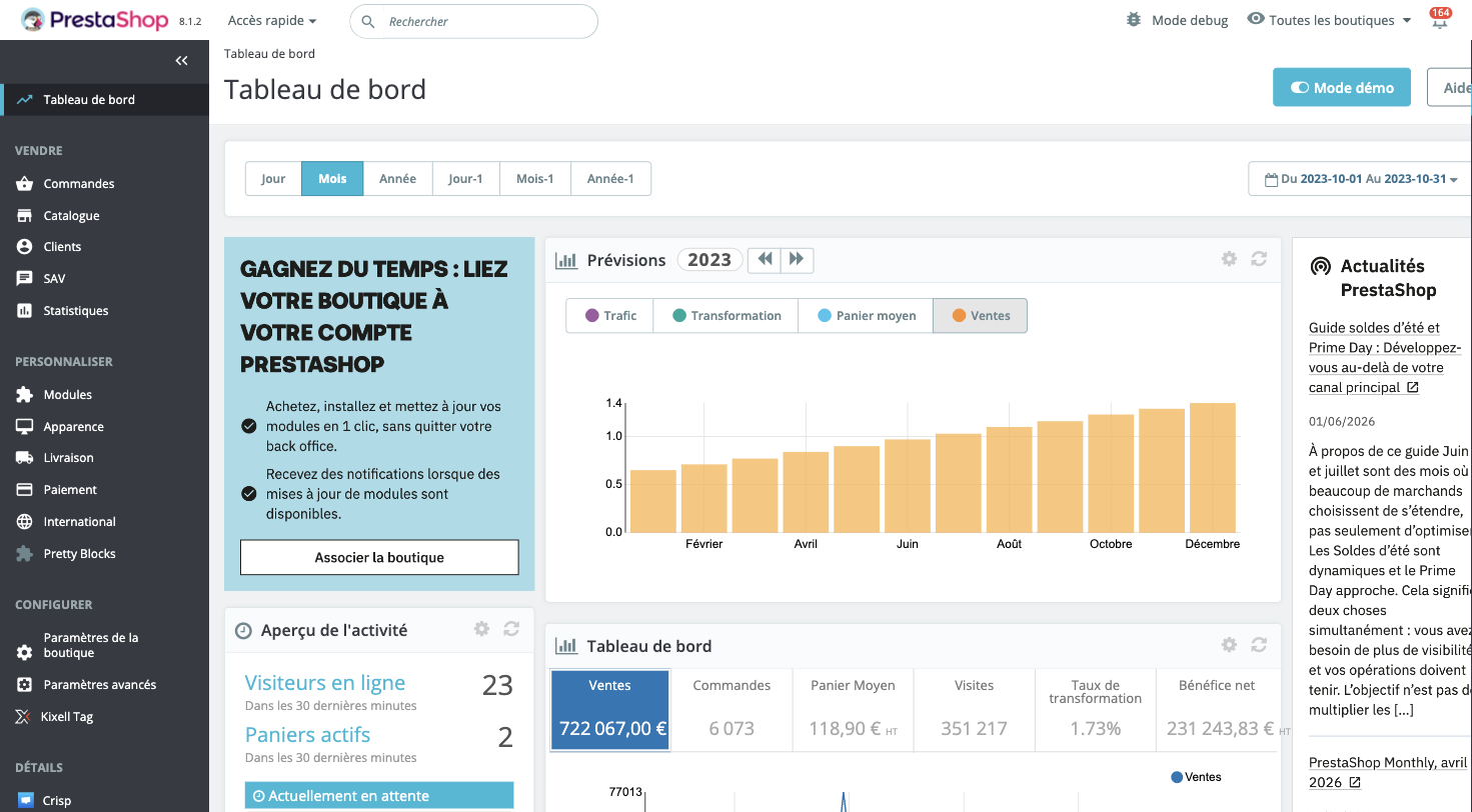 Accès à Kixell Tag depuis le menu de gauche du back-office PrestaShop