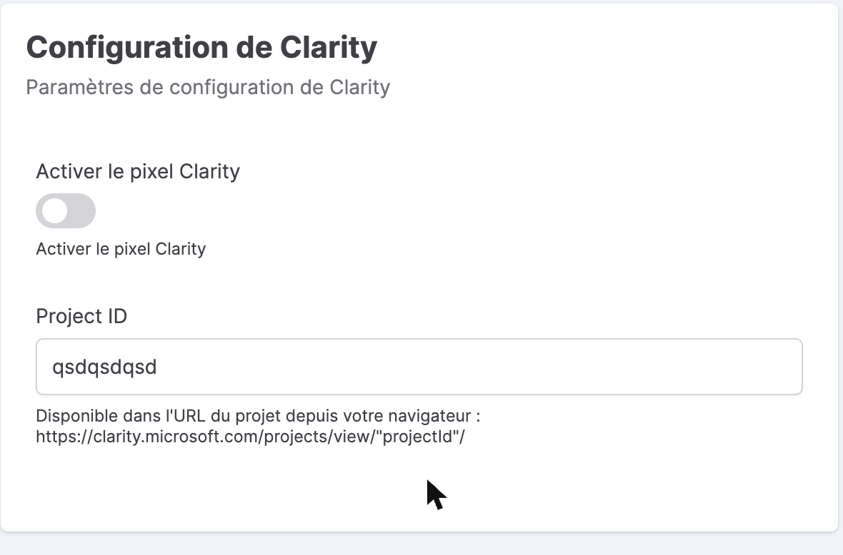 Configuration de Microsoft Clarity dans le back-office Kixell Tag