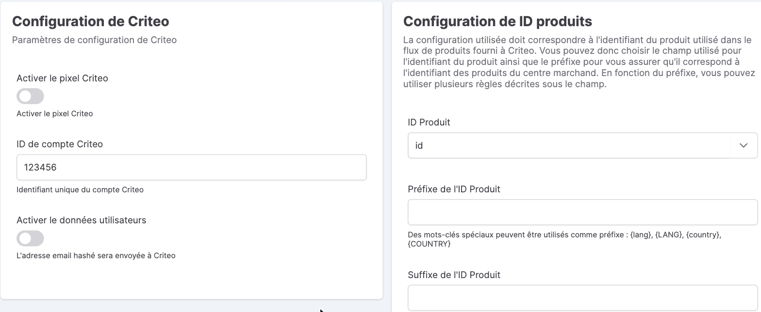 Configuration de Criteo dans le back-office Kixell Tag