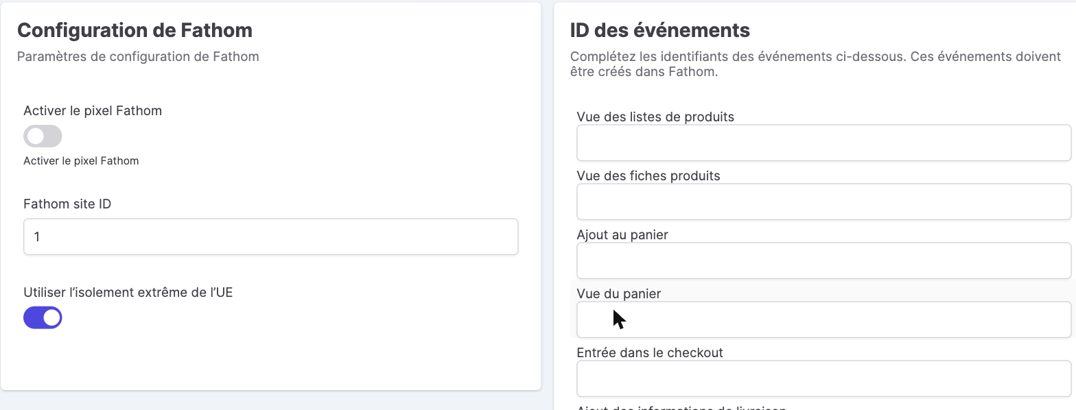 Configuration de Fathom dans le back-office Kixell Tag