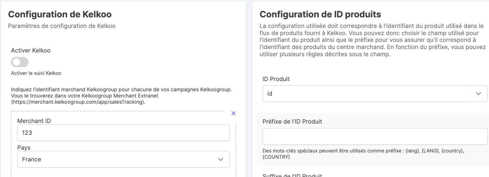 Configuration du suivi Kelkoo dans le back-office Kixell Tag