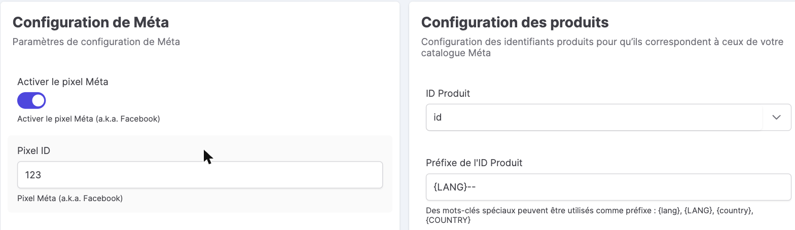 Configuration du Pixel Meta dans le back-office Kixell Tag
