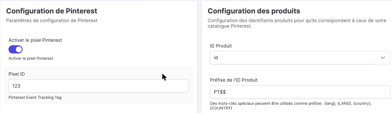 Configuration du Pinterest Tag dans le back-office Kixell Tag