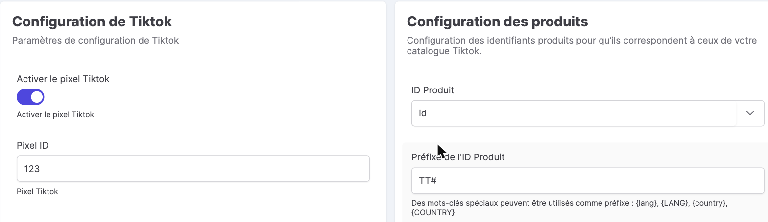 Configuration du Pixel TikTok dans le back-office Kixell Tag